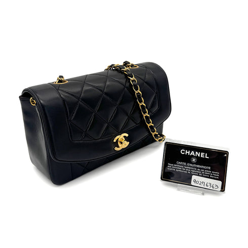 CHANEL VINTAGE DIANA SMALL CHAIN SHOULDER BAG BLACK LAMB SKIN 90276363 - PURPOSE