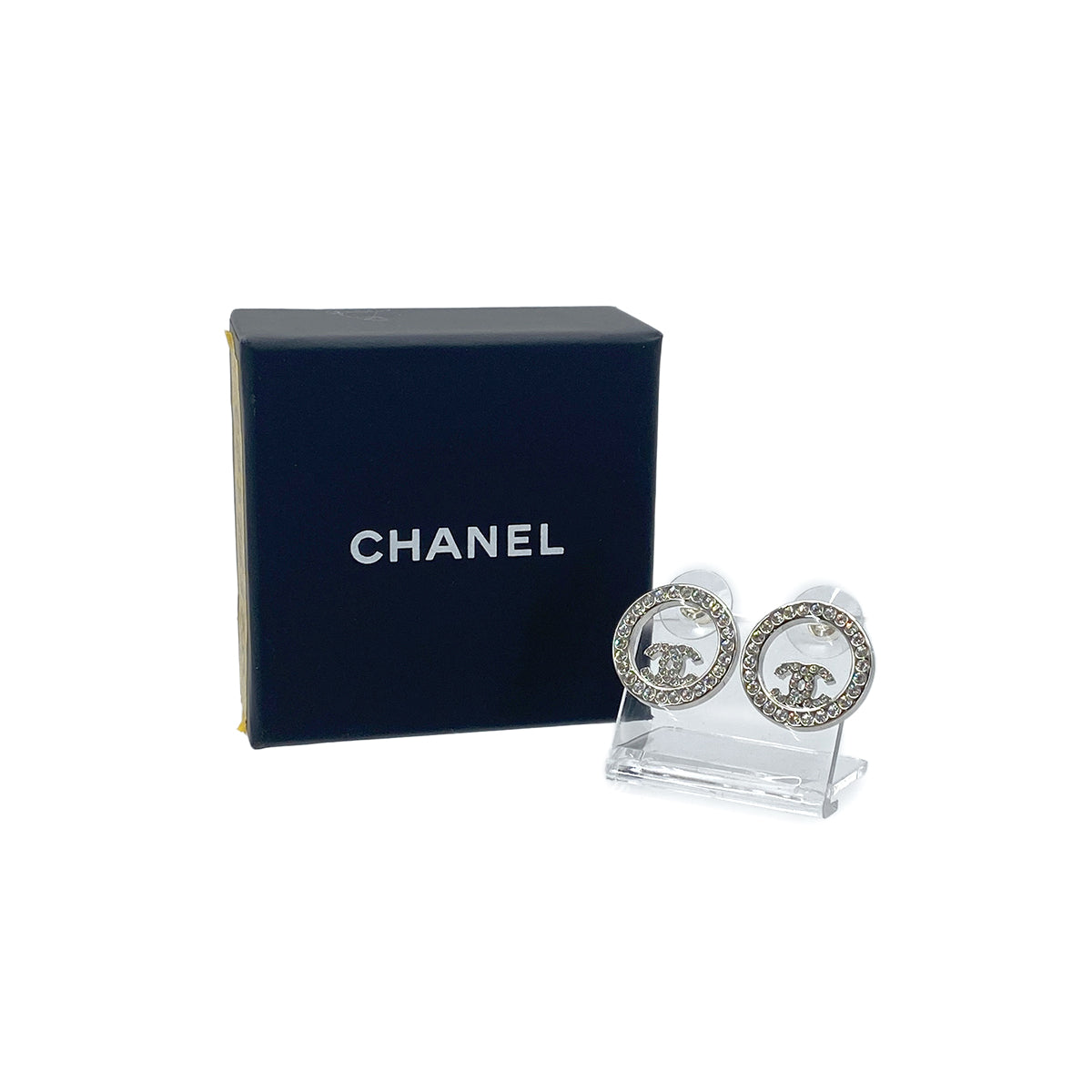 CHANEL EARRINGS COCOMARK RHINESTONE CIRCLE SILVER ACCESSORY B24V 90276375