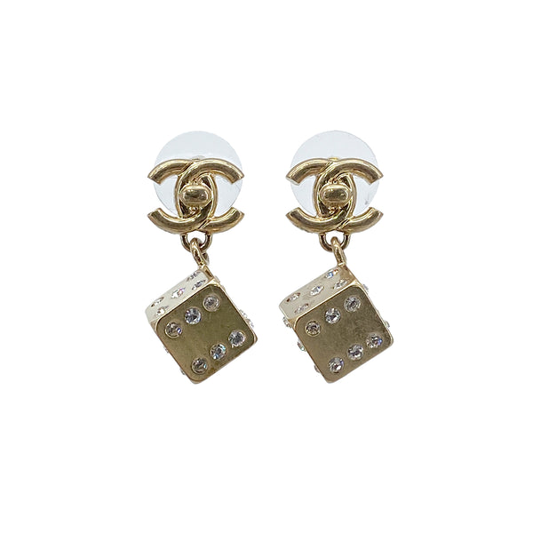 CHANEL EARRINGS TURN LOCK DICE RHINESTONE GOLD ACCESSORY B21P 90276376 - PURPOSE