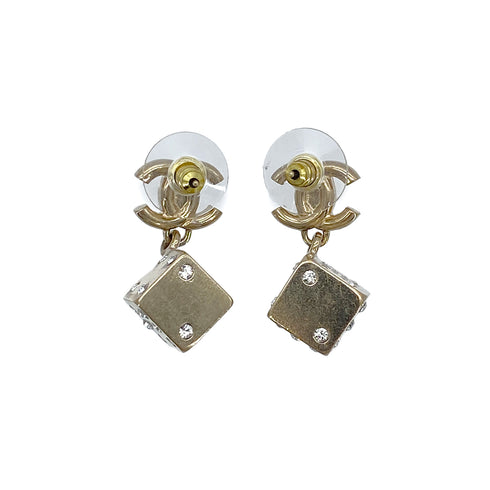 CHANEL EARRINGS TURN LOCK DICE RHINESTONE GOLD ACCESSORY B21P 90276376 - PURPOSE