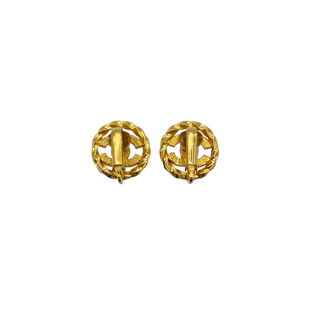 CHANEL VINTAGE EARRINGS COCOMARK RHINESTONE CIRCLE GOLD ACCESSORY 90276378