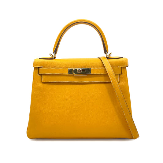 HERMES CANDY KELLY 28 JAUNE D'OR MANGUE EPSOM HAND SHOULDER BAG □P 90276388