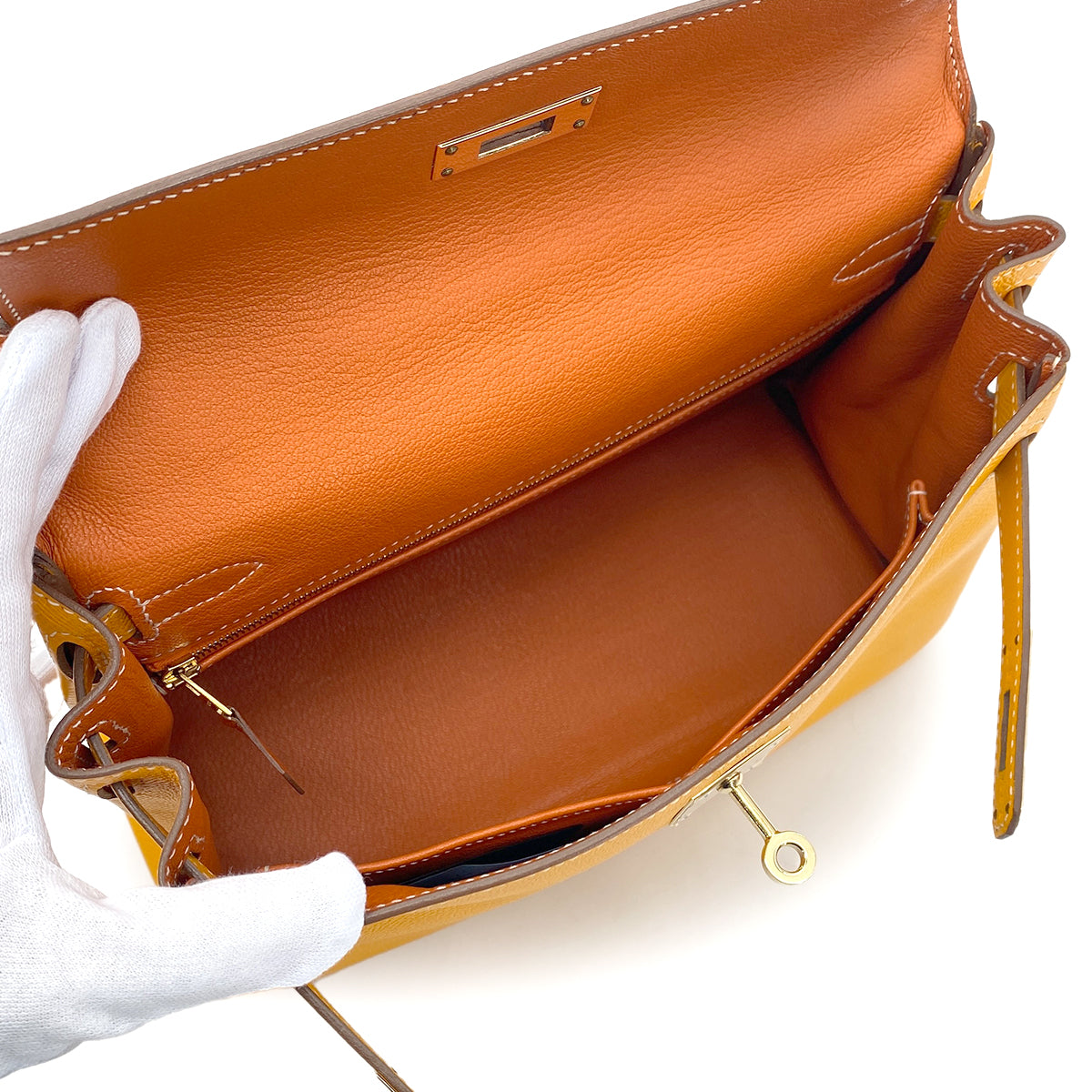 HERMES CANDY KELLY 28 JAUNE D'OR MANGUE EPSOM HAND SHOULDER BAG □P 90276388