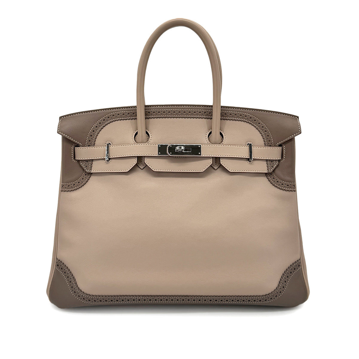 HERMES BIRKIN 35 GHILLIES ARGILE ETOUPE SWIFT HAND BAG □O SHW 90276390