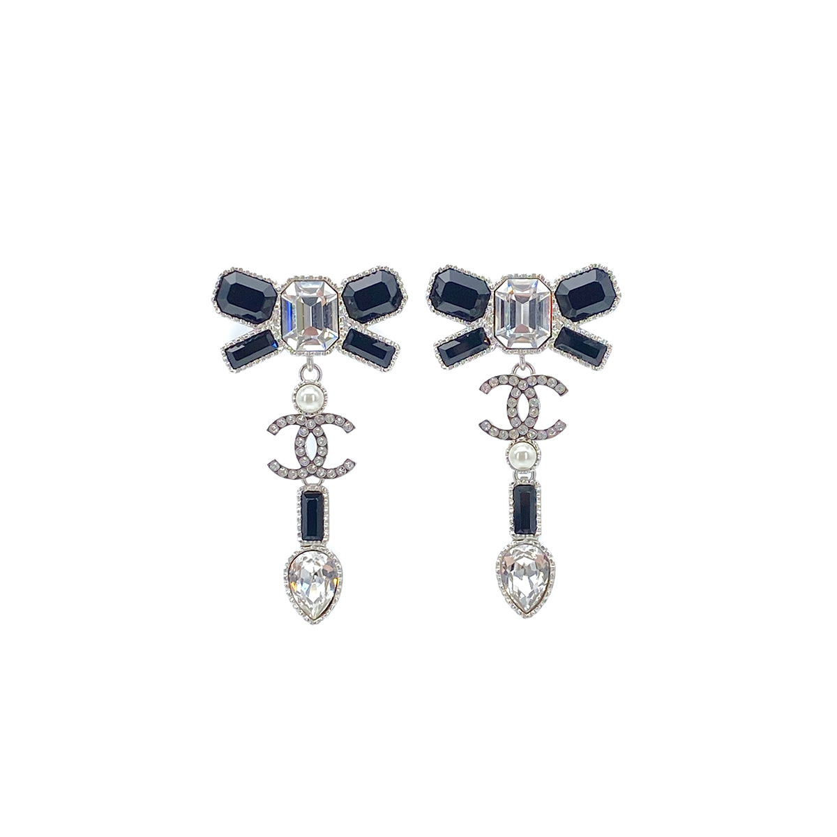 CHANEL EARRINGS COCOMARK RIBBON RHINESTONE PEARL ACCESSORY B23K 90276395