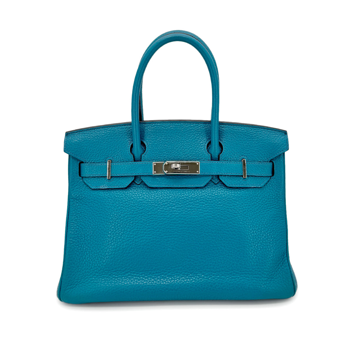 HERMES BIRKIN 30 TURQUOISE MYKONOS TAURILLON CLEMENCE HAND BAG □Q SHW 90276398