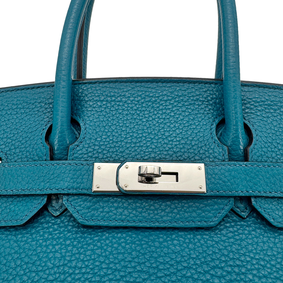 HERMES BIRKIN 30 TURQUOISE MYKONOS TAURILLON CLEMENCE HAND BAG □Q SHW 90276398