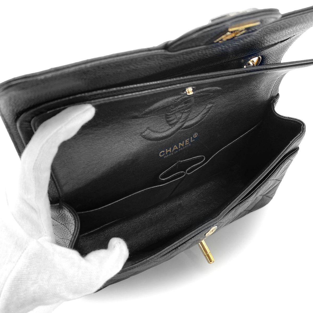 CHANEL VINTAGE CLASSIC FLAP SMALL CHAIN SHOULDER BAG BLACK CAVIAR SKIN 90276399