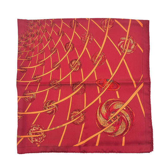 HERMES CARRE90 LES FEUC DE L'ESPACE MICHEL DUCHENE RED ORANGE SILK 90276723