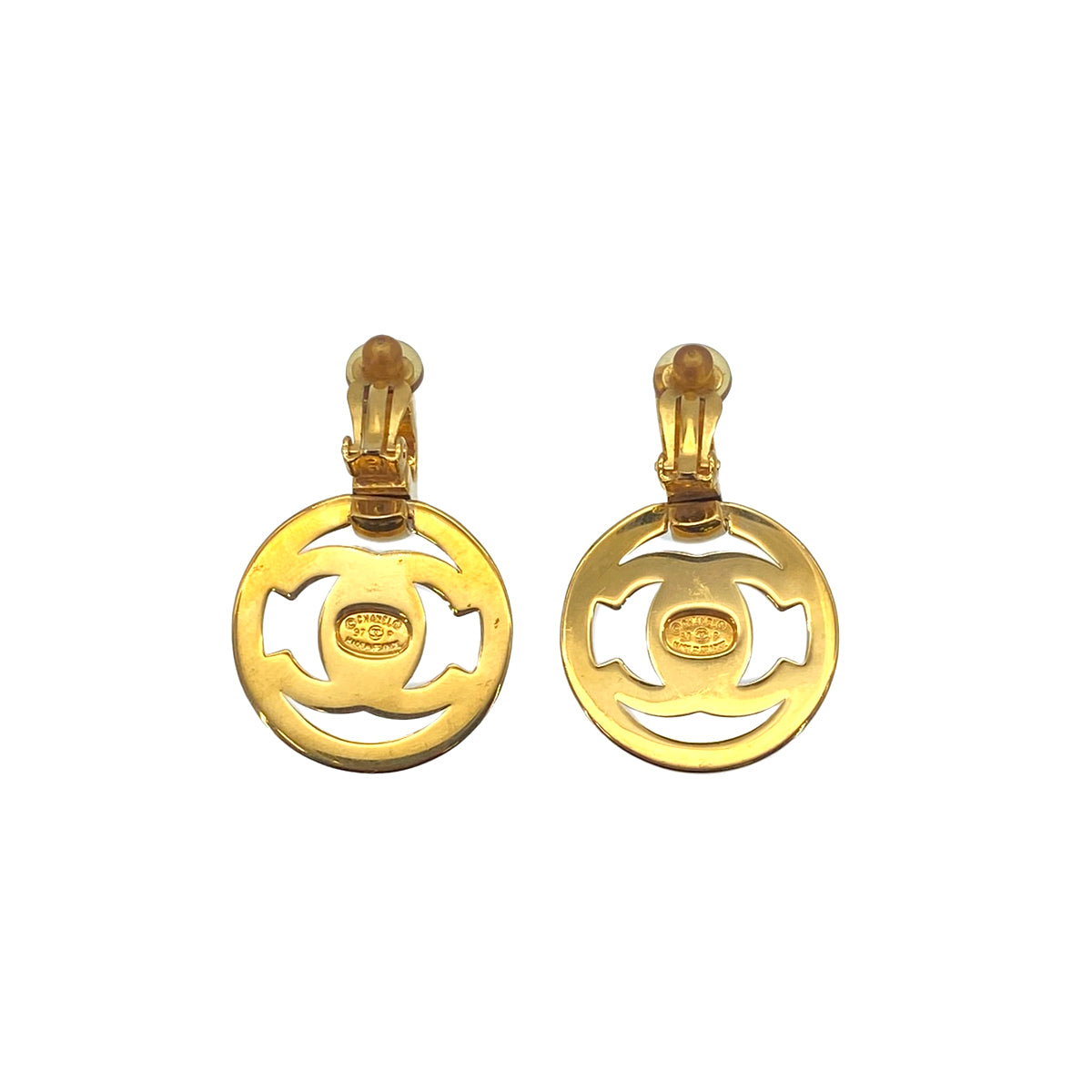 CHANEL VINTAGE EARRINGS TURN LOCK SWING GOLD ACCESSORY 97P 90276739