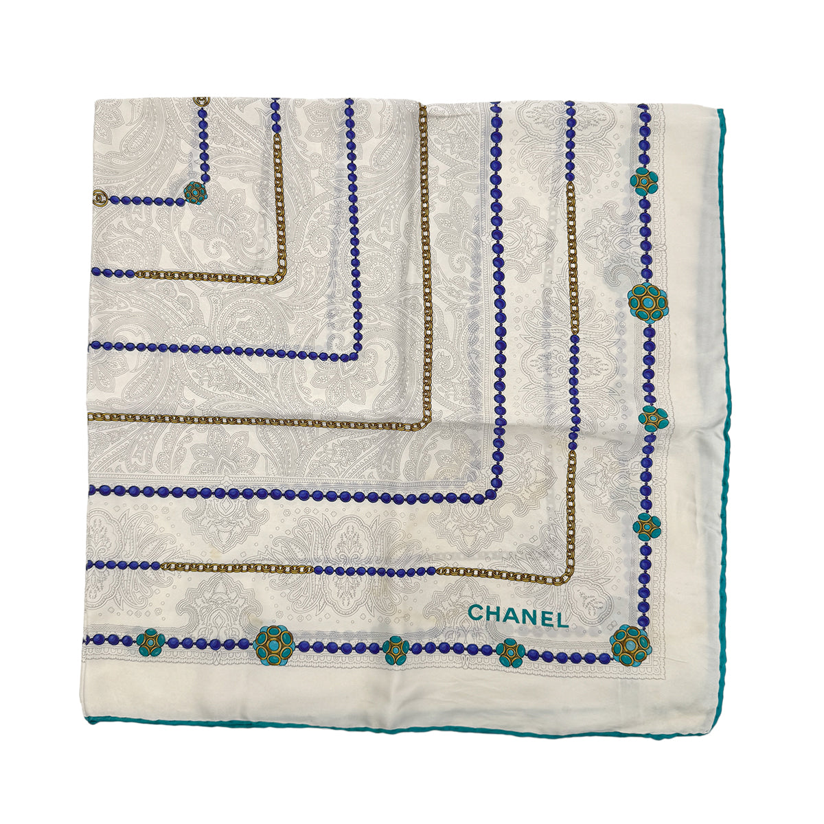 CHANEL VINTAGE SCARF LOGO ACCESSORY WHITE CACHMERE 90276741