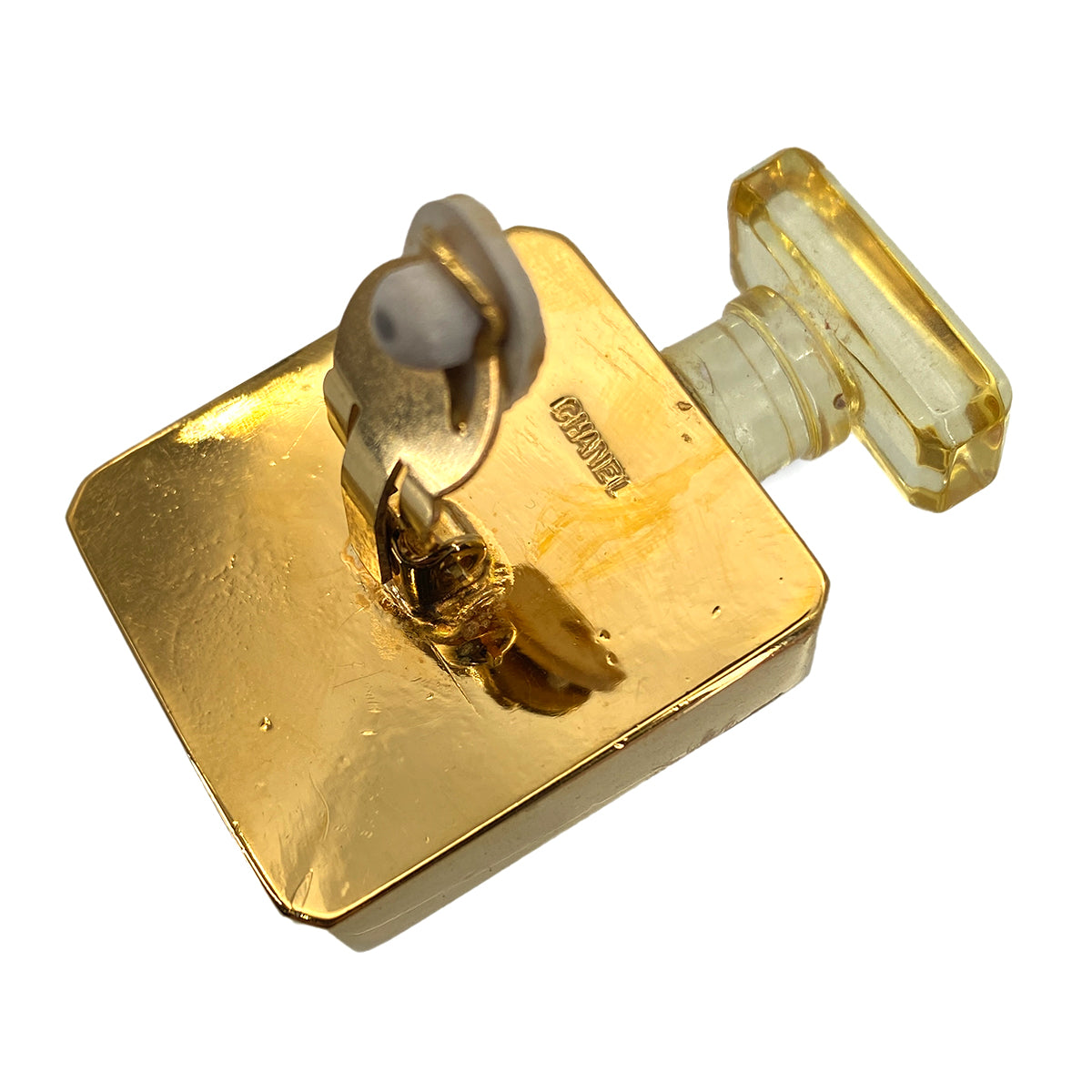 CHANEL VINTAGE EARRINGS PERFUME BOTTLE MOTIF GOLD ACCESSORY 90276743
