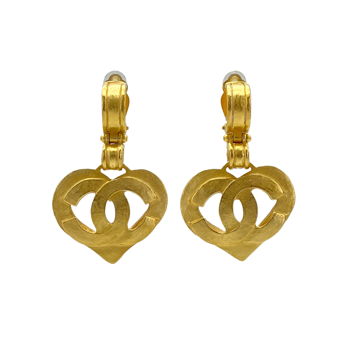 CHANEL VINTAGE EARRINGS COCOMARK HEART GOLD SWING ACCESSORY 95P 90276744