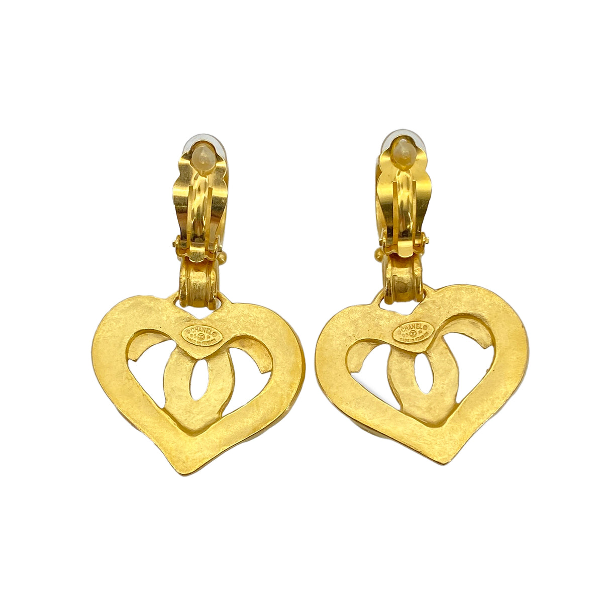 CHANEL VINTAGE EARRINGS COCOMARK HEART GOLD SWING ACCESSORY 95P 90276744