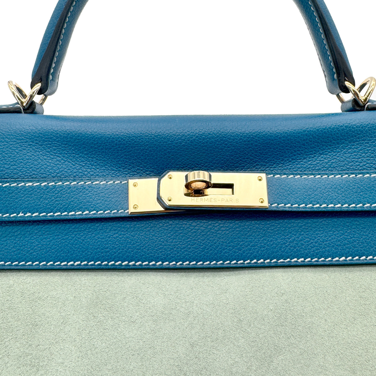 HERMES KELLY 32 AMAZON RETOURNE BLEU DE GALICE DEBRIS HAND SHOULDER BAG R SHW 90276747