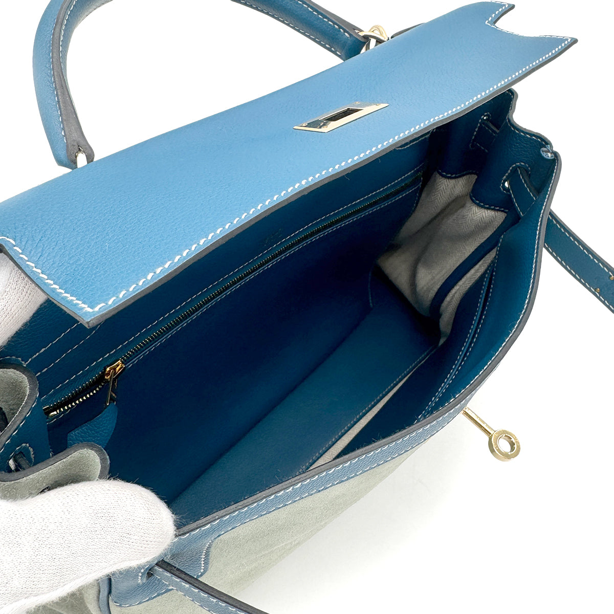 HERMES KELLY 32 AMAZON RETOURNE BLEU DE GALICE DEBRIS HAND SHOULDER BAG R SHW 90276747