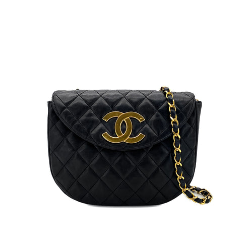 CHANEL VINTAGE BIG COCO HALF MOON CHAIN SHOULDER BAG BLACK LAMB SKIN 90276749 - PURPOSE