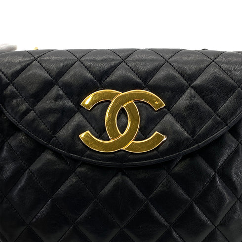 CHANEL VINTAGE BIG COCO HALF MOON CHAIN SHOULDER BAG BLACK LAMB SKIN 90276749 - PURPOSE