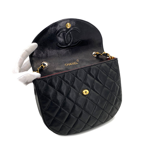 CHANEL VINTAGE BIG COCO HALF MOON CHAIN SHOULDER BAG BLACK LAMB SKIN 90276749 - PURPOSE