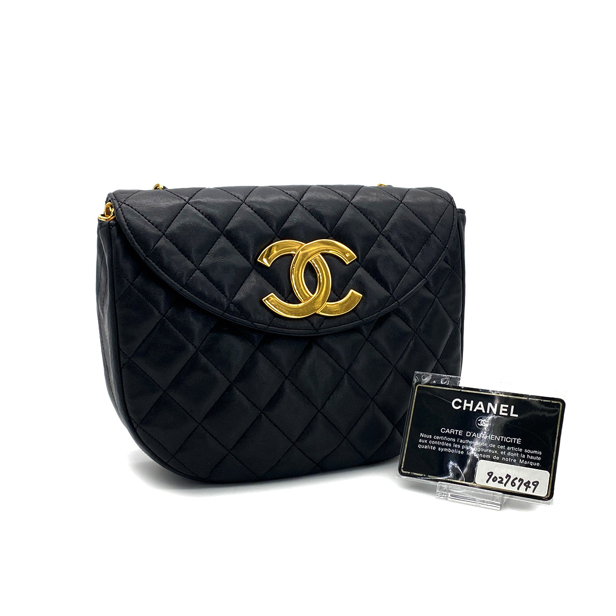 CHANEL VINTAGE BIG COCO HALF MOON CHAIN SHOULDER BAG BLACK LAMB SKIN 90276749