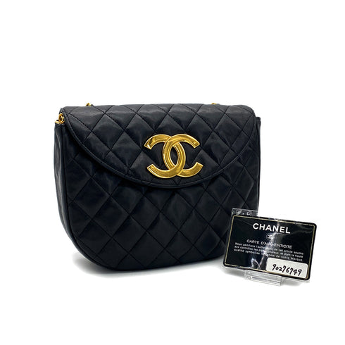 CHANEL VINTAGE BIG COCO HALF MOON CHAIN SHOULDER BAG BLACK LAMB SKIN 90276749 - PURPOSE