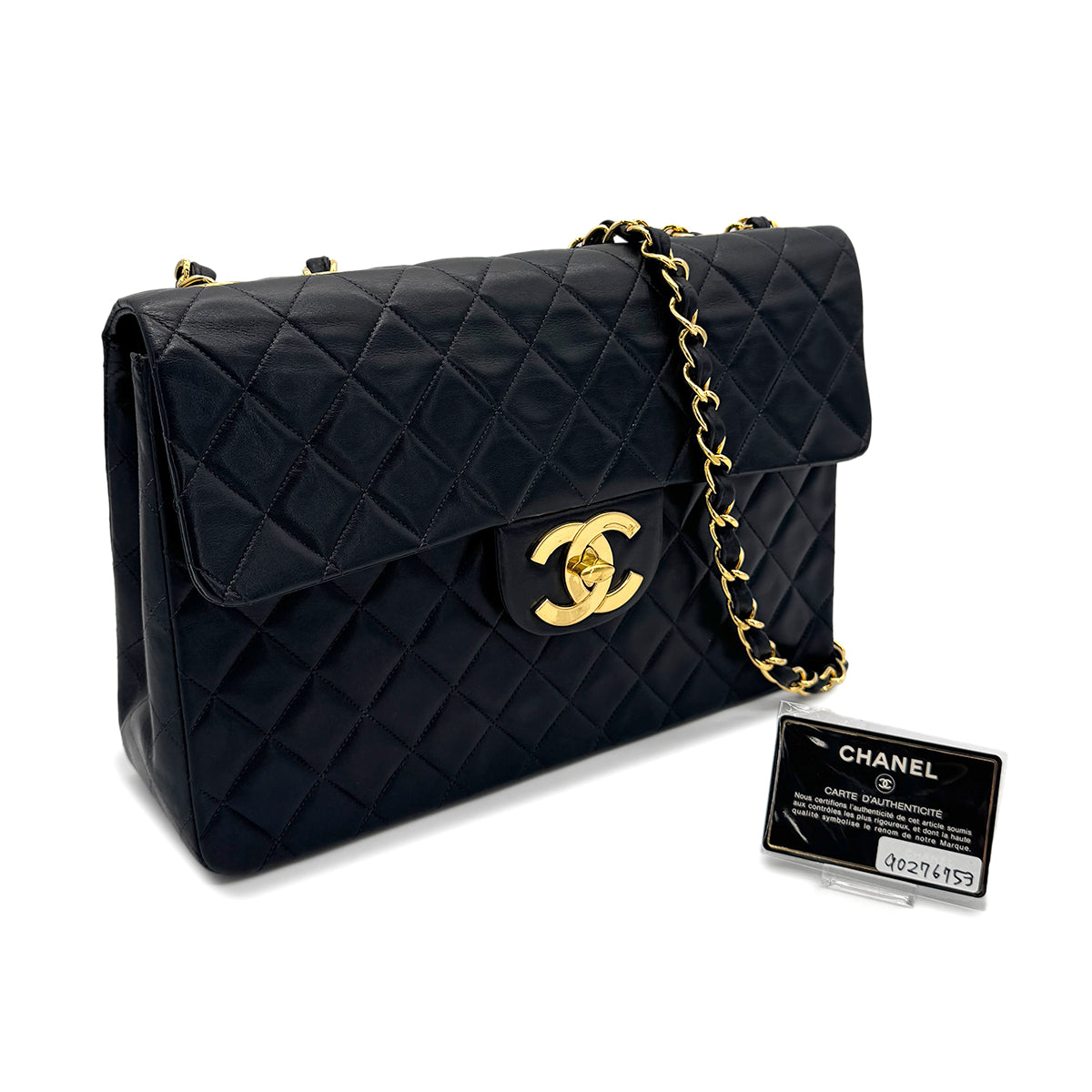 CHANEL VINTAGE MAXI MATELASSE 34 CHAIN SHOULDER BAG BLACK LAMB SKIN 90276753