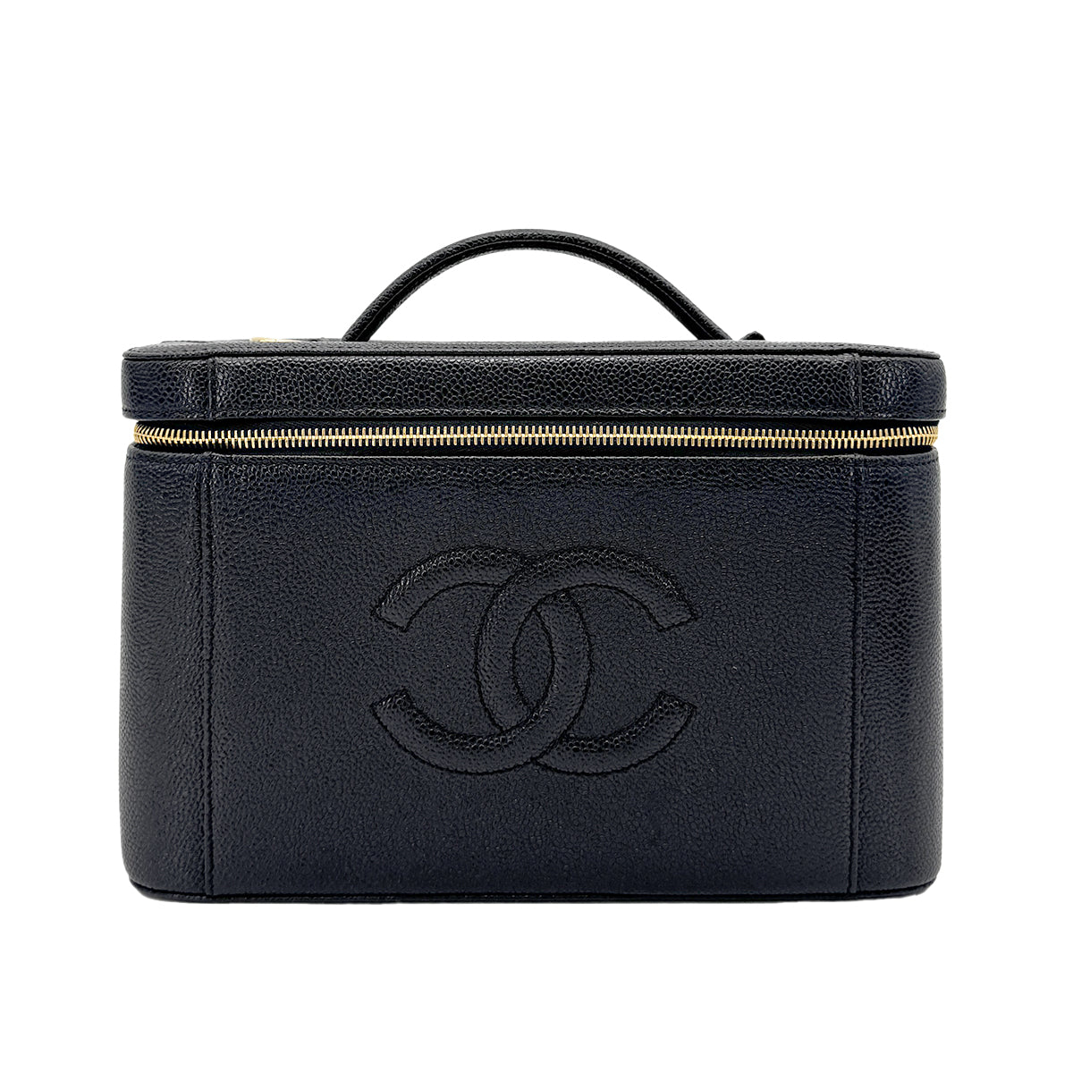 CHANEL VINTAGE VANITY HAND BAG BLACK CAVIAR SKIN 90276755