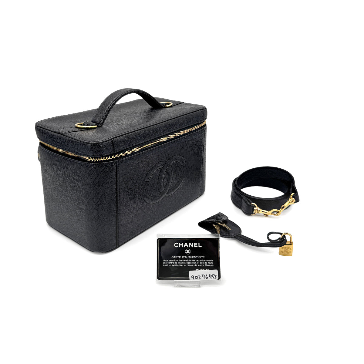 CHANEL VINTAGE VANITY HAND BAG BLACK CAVIAR SKIN 90276755