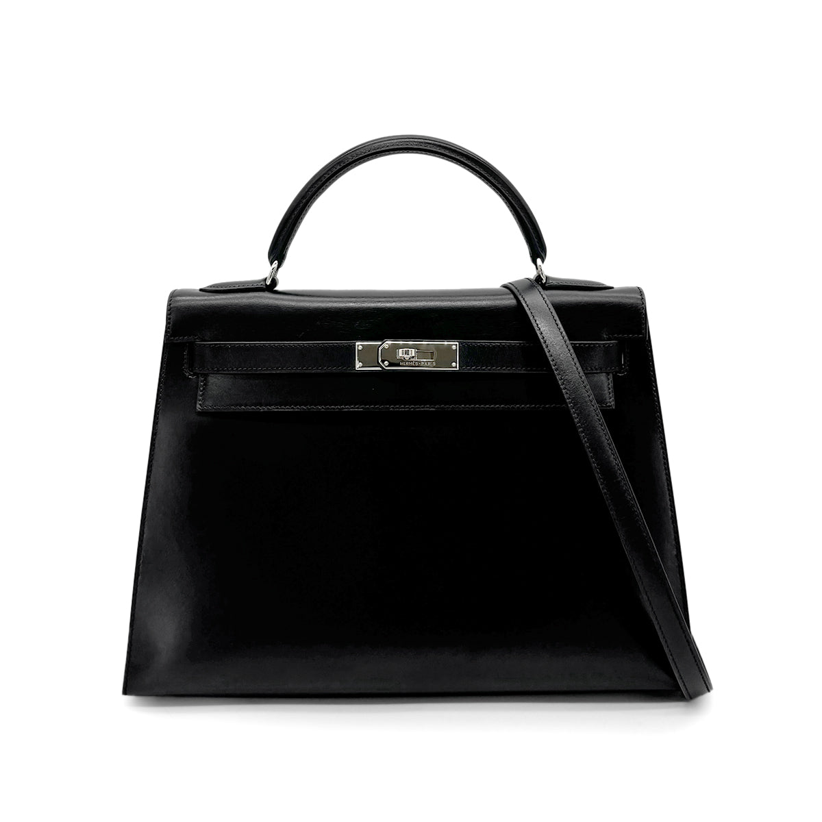 HERMES KELLY 32 SELLIER BLACK BOXCALF HAND SHOULDER BAG □C SHW 90276756