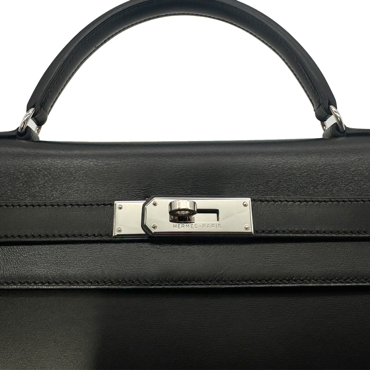 HERMES KELLY 32 SELLIER BLACK BOXCALF HAND SHOULDER BAG □C SHW 90276756