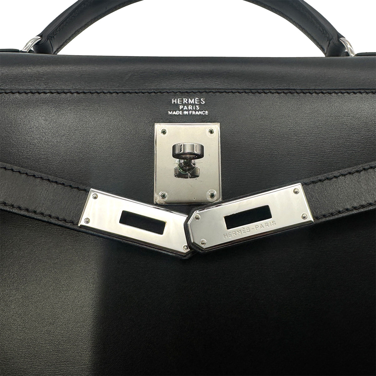HERMES KELLY 32 SELLIER BLACK BOXCALF HAND SHOULDER BAG □C SHW 90276756