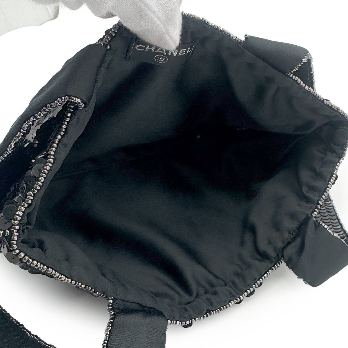 CHANEL VINTAGE HAND BAG COCOMARK RHINESTONE BLACK SEQUINS 90276765