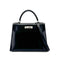 HERMES KELLY 28 SELLIER GUILLOCHE BLACK BOXCALF HAND SHOULDER BAG □G 90276766 - PURPOSE