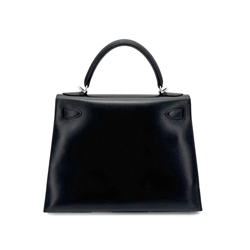 HERMES KELLY 28 SELLIER GUILLOCHE BLACK BOXCALF HAND SHOULDER BAG □G 90276766 - PURPOSE