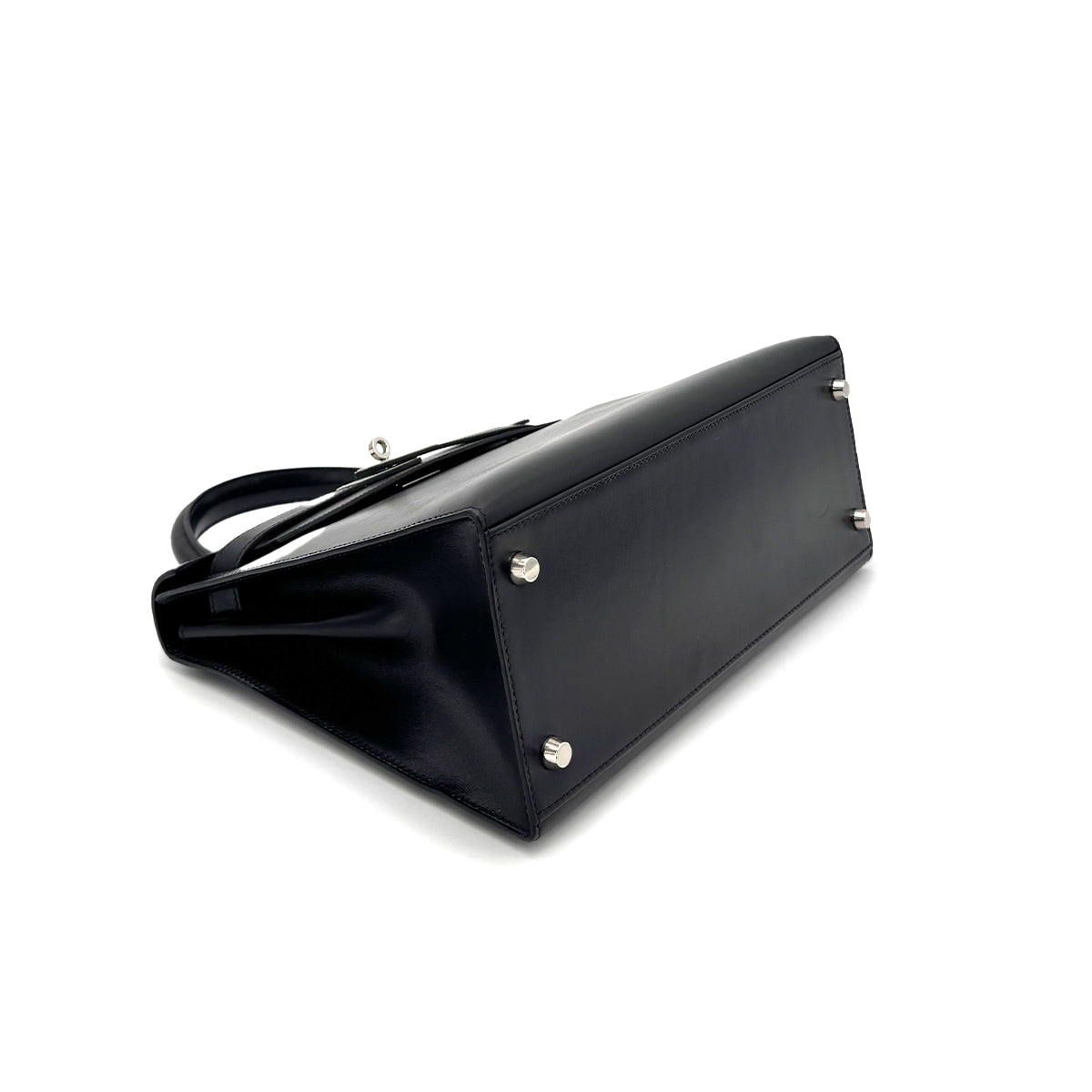 HERMES KELLY 28 SELLIER GUILLOCHE BLACK BOXCALF HAND SHOULDER BAG □G 90276766