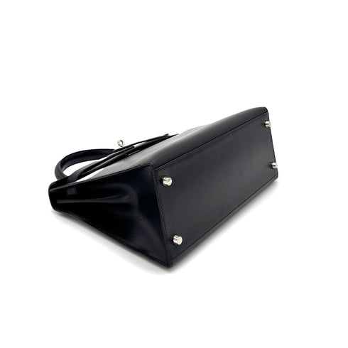HERMES KELLY 28 SELLIER GUILLOCHE BLACK BOXCALF HAND SHOULDER BAG □G 90276766 - PURPOSE
