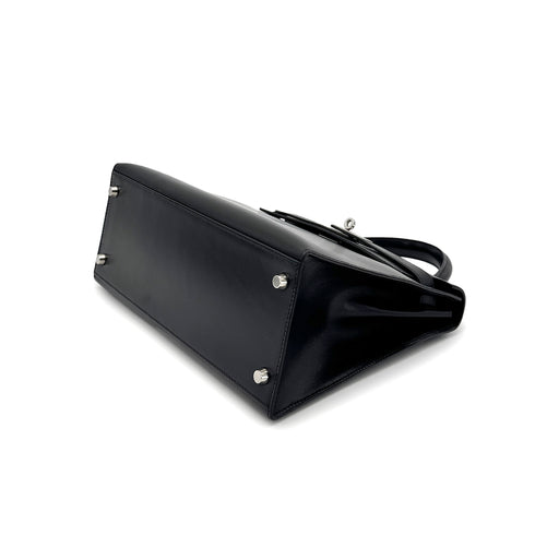 HERMES KELLY 28 SELLIER GUILLOCHE BLACK BOXCALF HAND SHOULDER BAG □G 90276766 - PURPOSE