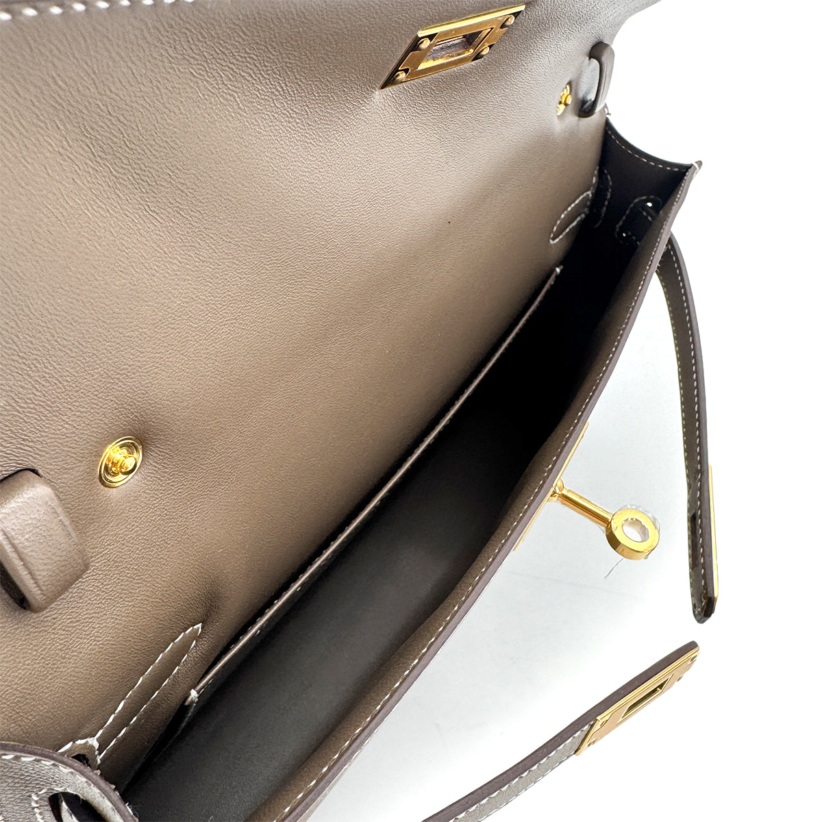 HERMES KELLY ELAN ETOUPE VEAU MADAME CLUTCH SHOULDER BAG B GHW 90276769