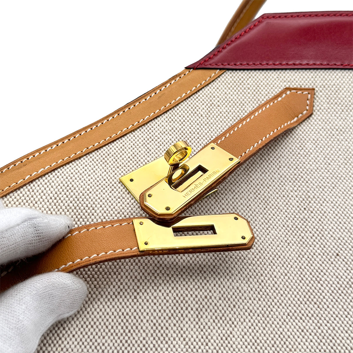 HERMES HIMALAYA NATURAL BLUE RED TOILE H VEAU CHAMONIX BOXCALF HAND BAG 〇O GHW 90276771