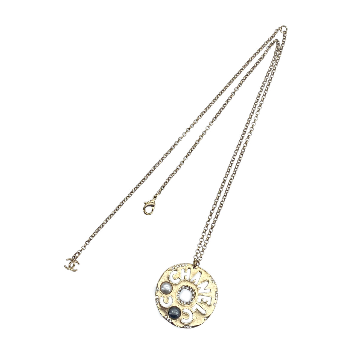 CHANEL NECKLACE LOGO FAUX PEARL RHINESTONE ACCESSORY A19A 90276783