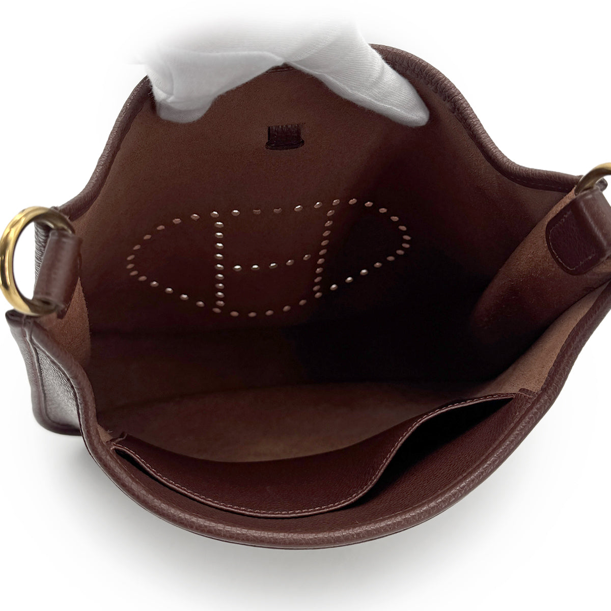 HERMES EVELYNE PM BROWN TOGO SHOULDER BAG □F 90276878