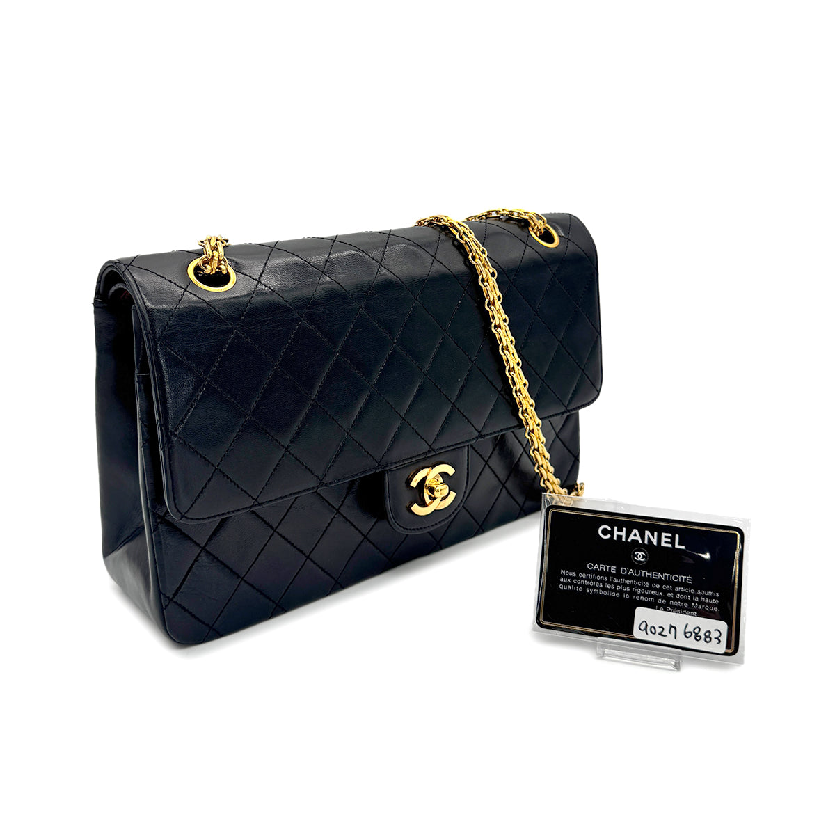 CHANEL VINTAGE MATELASSE CHAIN SHOULDER BAG BLACK LAMB SKIN 90276883