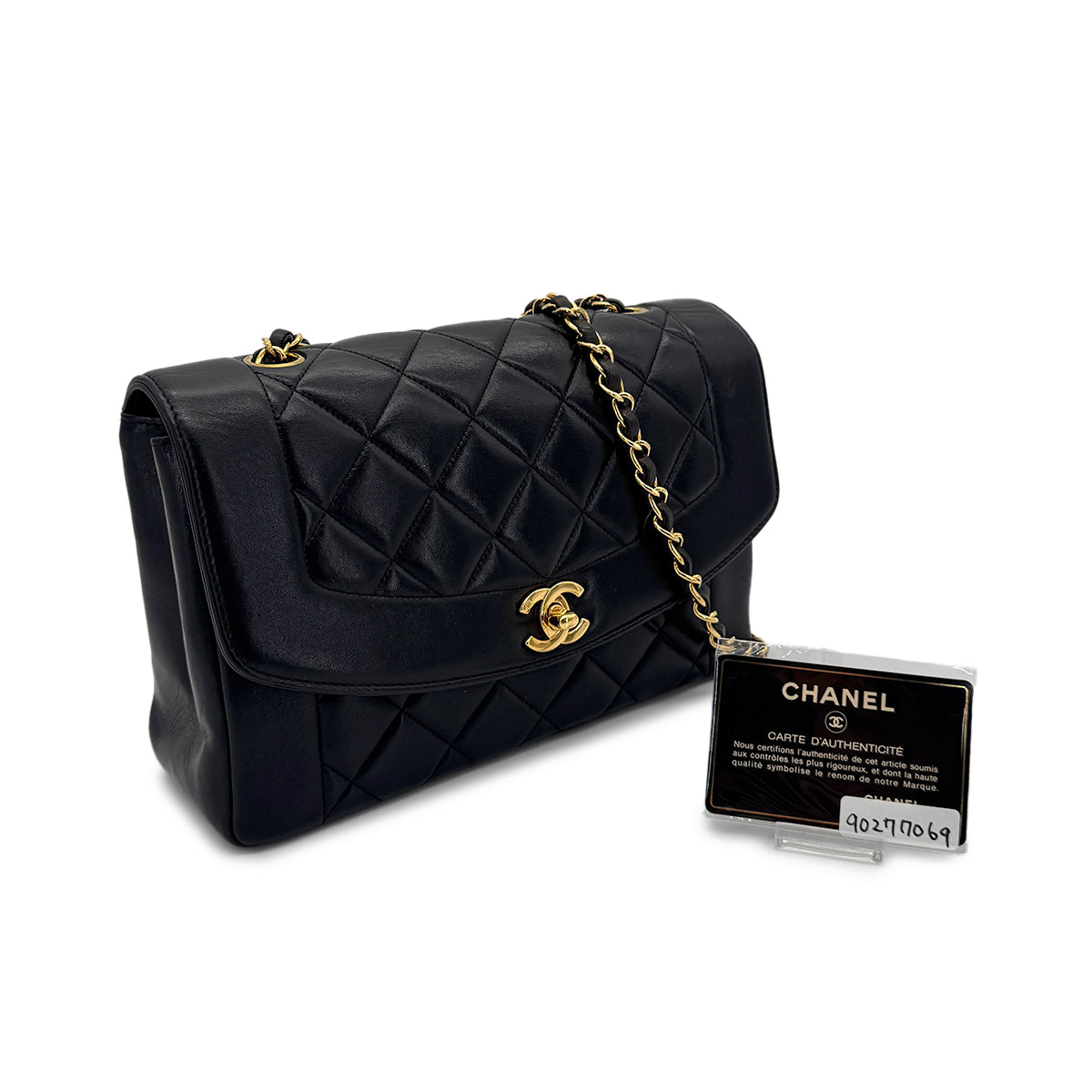 CHANEL VINTAGE MATELASSE CHAIN SHOULDER BAG BLACK LAMB SKIN 90277069