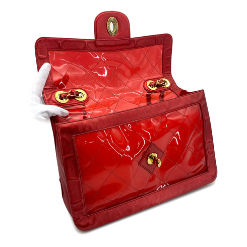 CHANEL VINTAGE BIG COCO CLEAR CHAIN SHOULDER BAG RED VINYL LEATHER 90277070 - PURPOSE