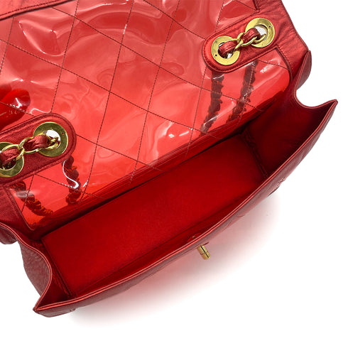 CHANEL VINTAGE BIG COCO CLEAR CHAIN SHOULDER BAG RED VINYL LEATHER 90277070 - PURPOSE