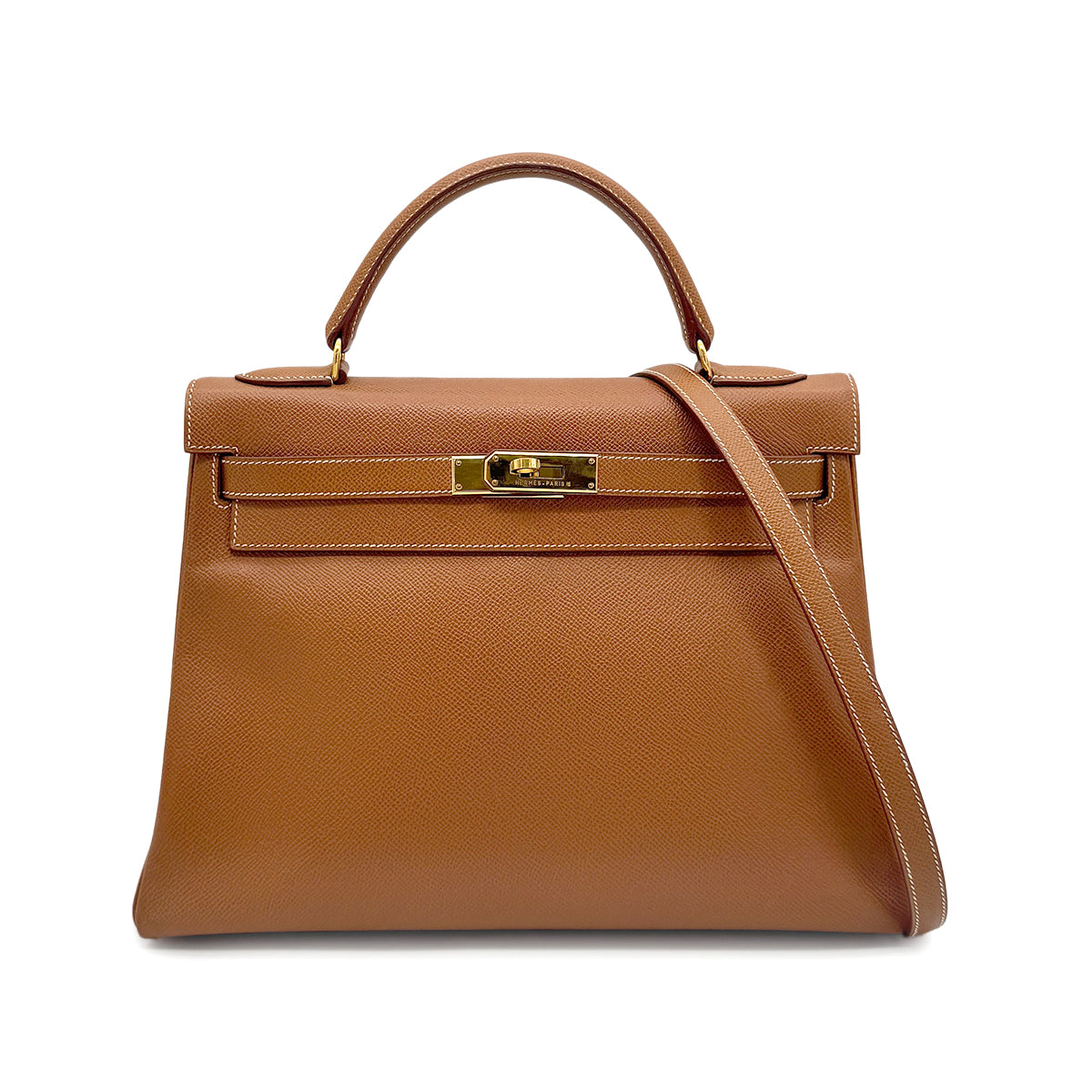HERMES KELLY 32 RETOURNE GOLD COUCHEVEL HAND SHOULDER BAG □A GHW 90277076