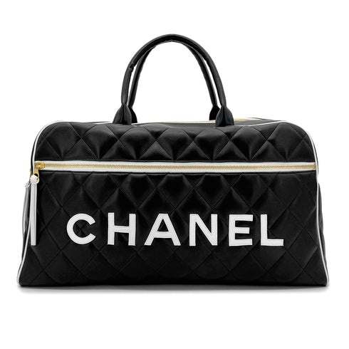 CHANEL VINTAGE LOGO BOWLING HAND BAG BLACK WHITE LEATHER 90277079 - PURPOSE