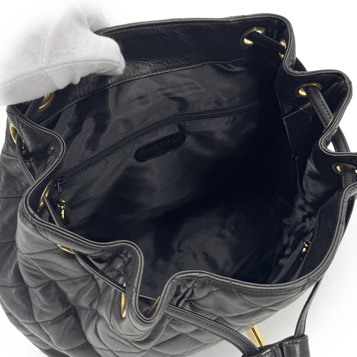 CHANEL VINTAGE MATELASSE COCOMARK CHAIN BACKPACK BLACK LAMB SKIN 90277086