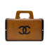 CHANEL VINTAGE LOGO WOOD VANITY HAND BAG BROWN WOOD LEATHER 90277237