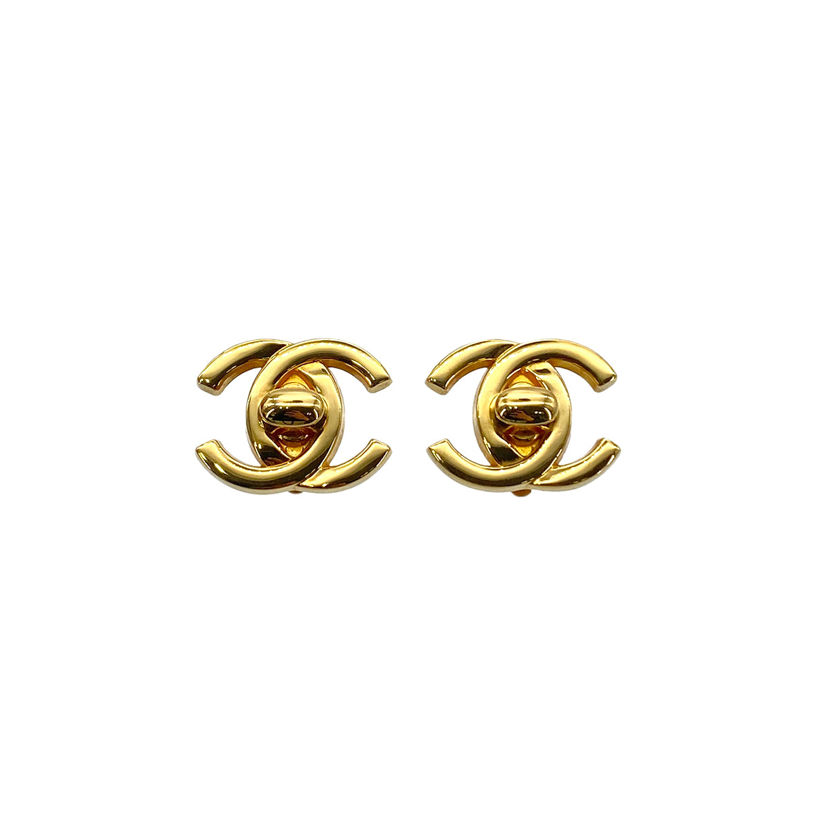 CHANEL VINTAGE EARRINGS TURN LOCK ACCESSORY GOLD 96P P90277242